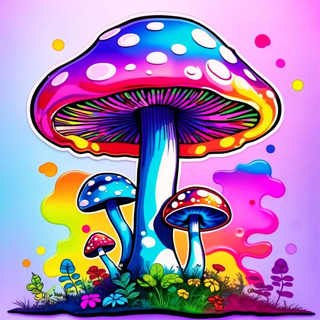 Mushroom Art Image in Lisa Frank Style