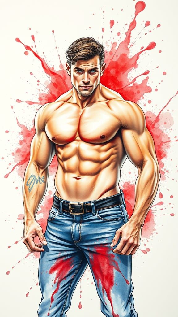 Muscular Man in Bold Gouache Style