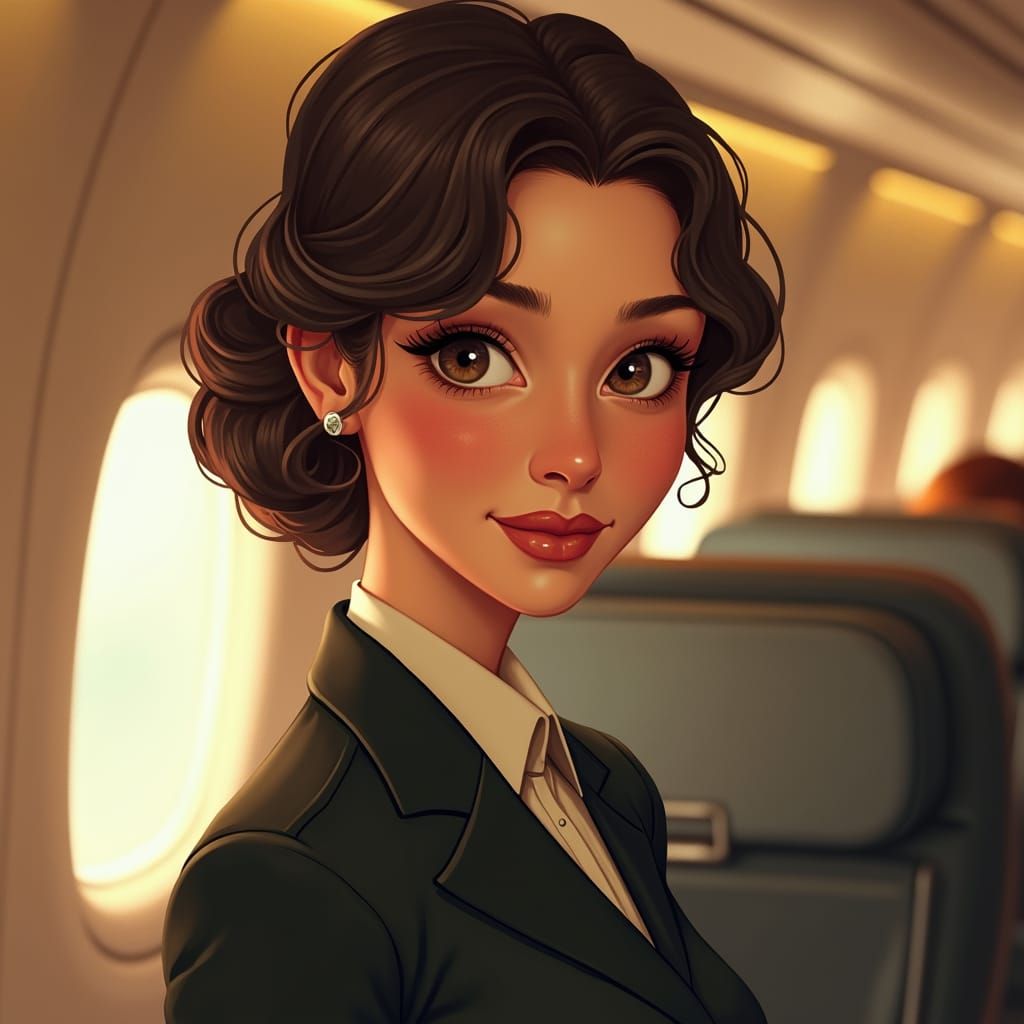 Elegant Flight Attendant in Art Nouveau Style