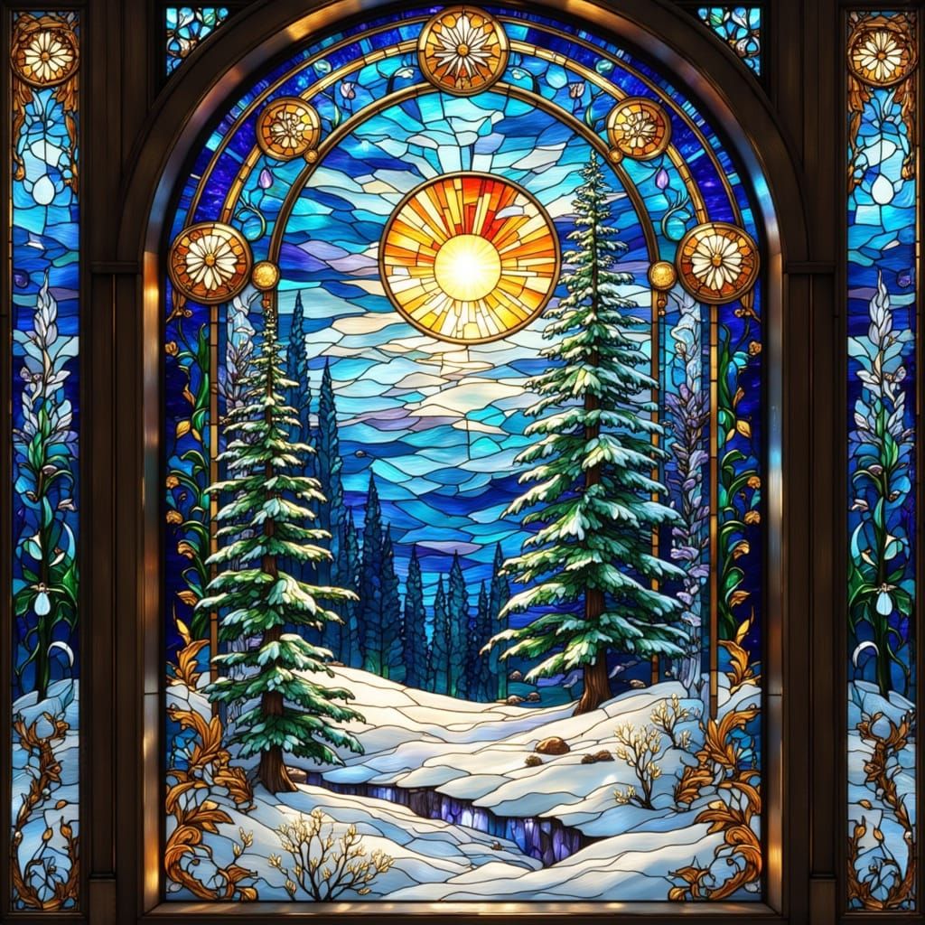 Stained Glass Window Depicting January Snowfall