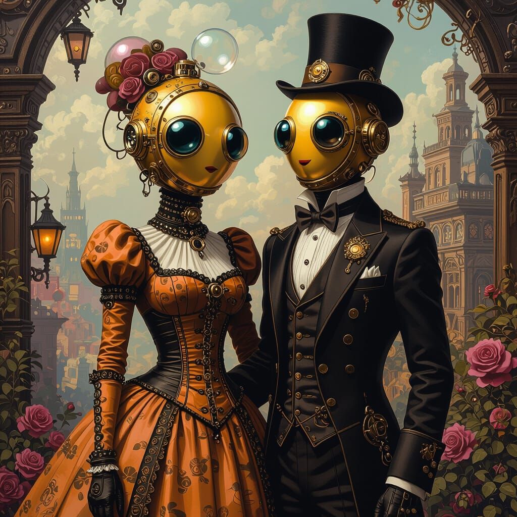 Steampunk Nobility with Bubble Heads as Matte Painting