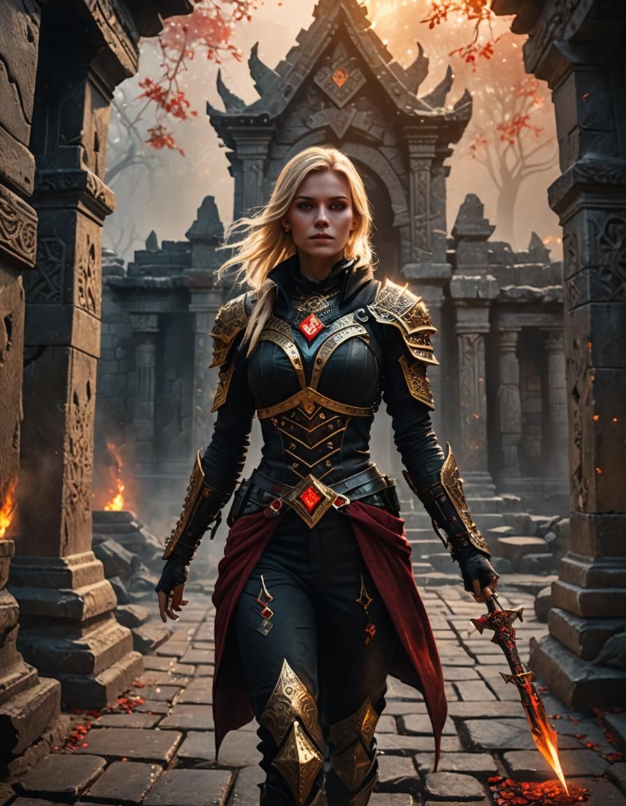 Fantasy Assassin in Misty Stone Temple: Matte Painting