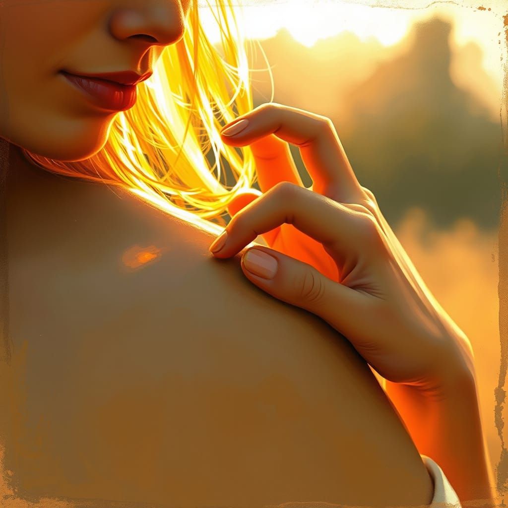 Warm Intimate Moment of a Woman Scratching Her Arm in Golden...