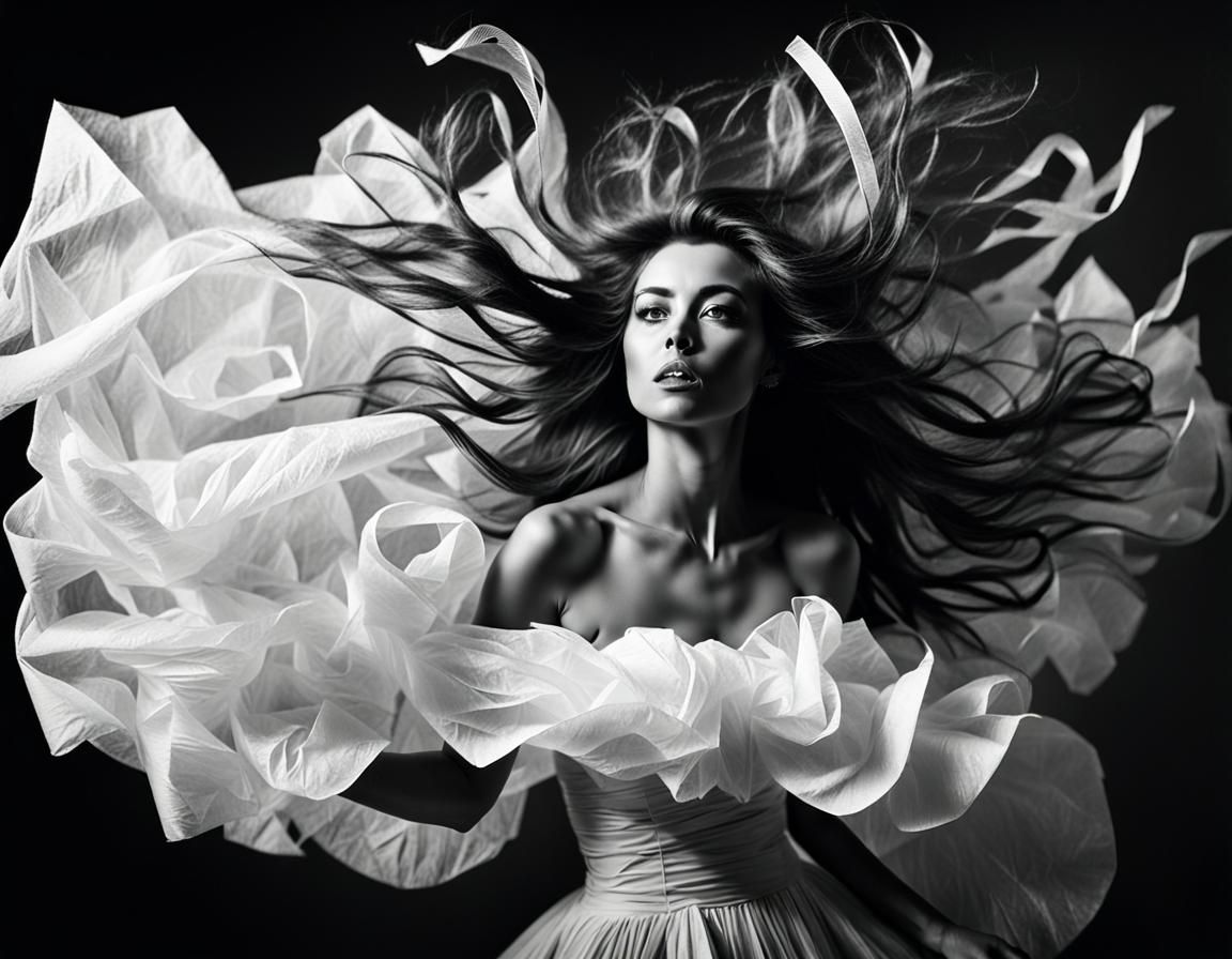 Woman in Paper Dress: Vintage Black and White Photo