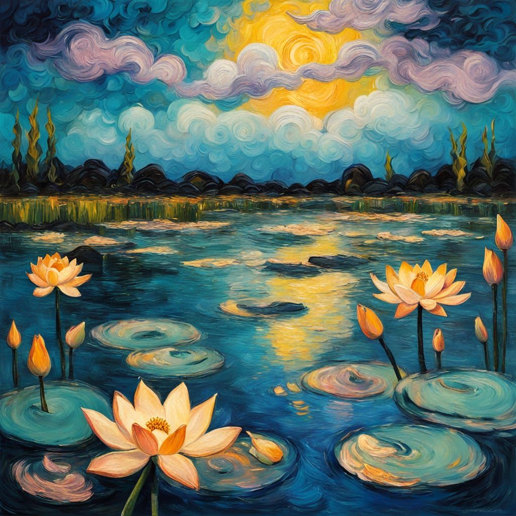 Impressionist Lotus Bloom in Golden Light