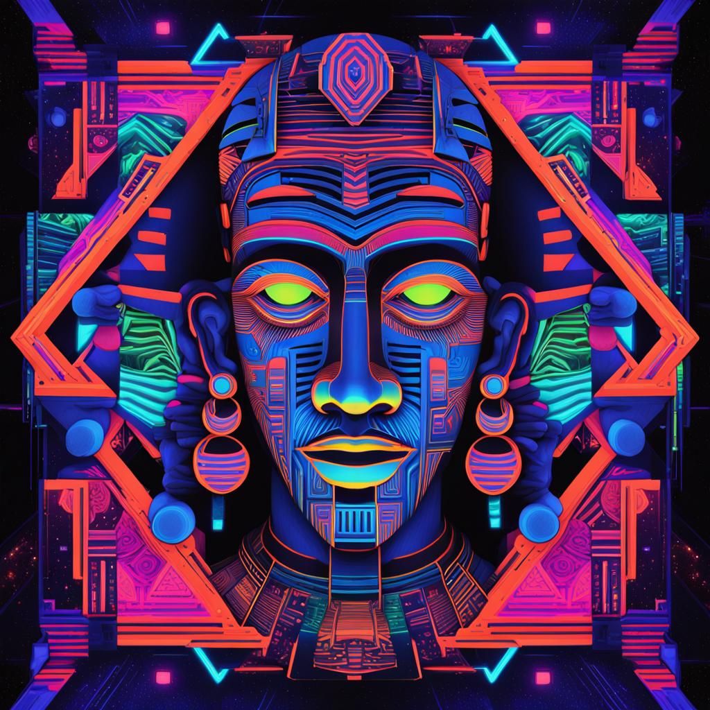 Nightclub Scene with UV Blacklight Geometric Matrix