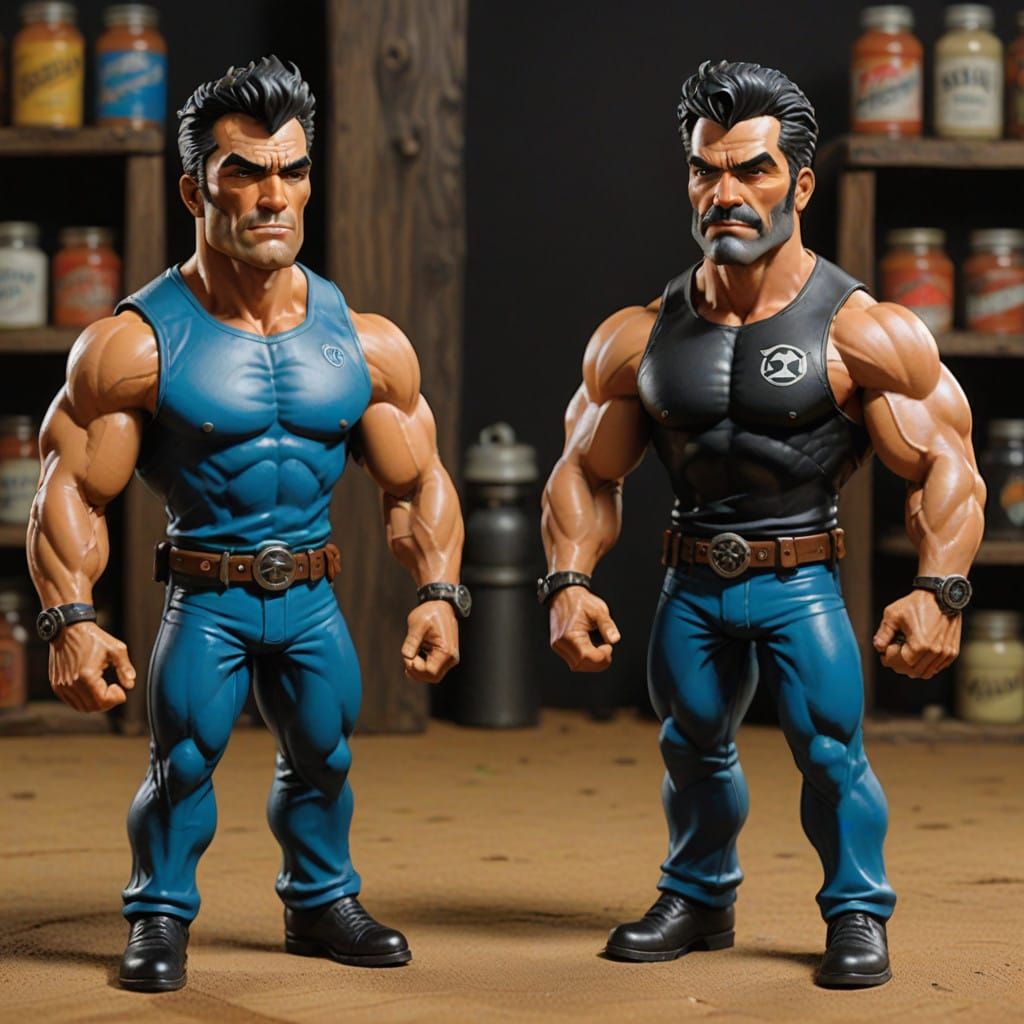 Macho Hypermasculine Figures in Futuristic Realism