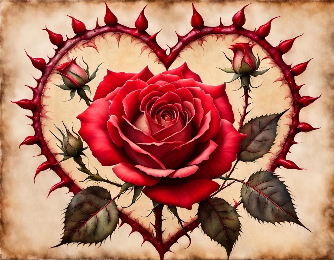 Heart-Shaped Rose in Encaustic Art Style