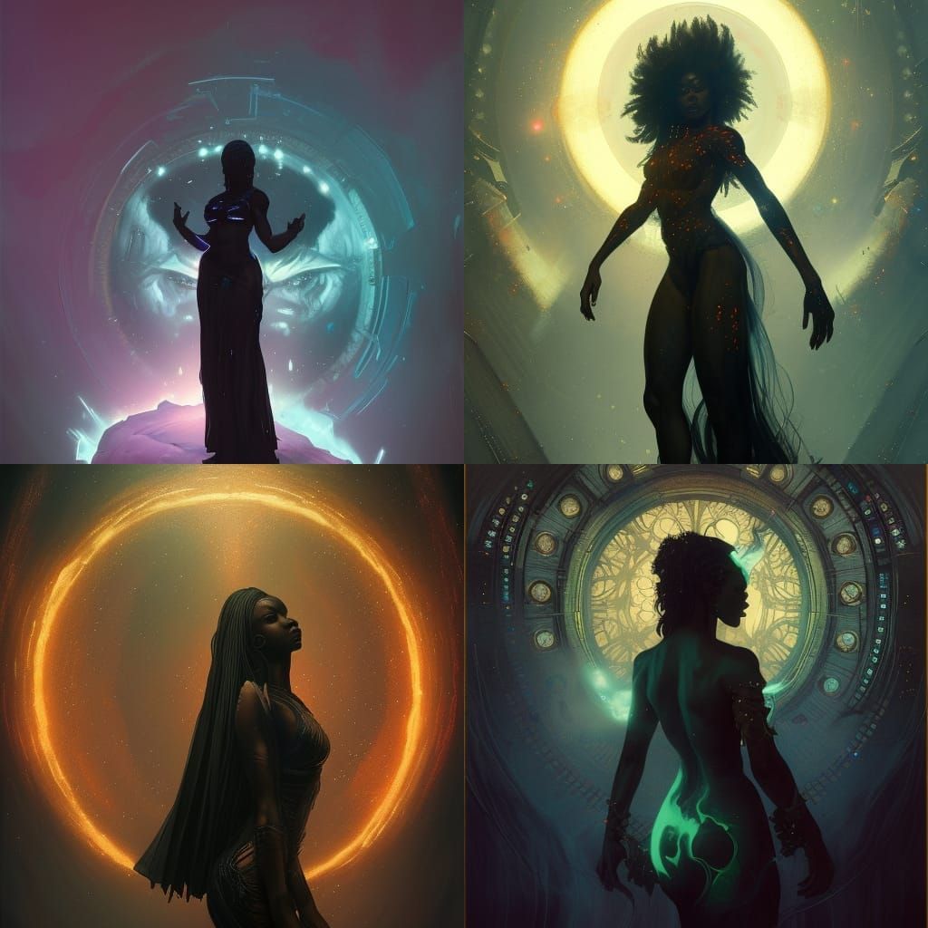 Cosmic Black Woman in Dark Fantasy Style