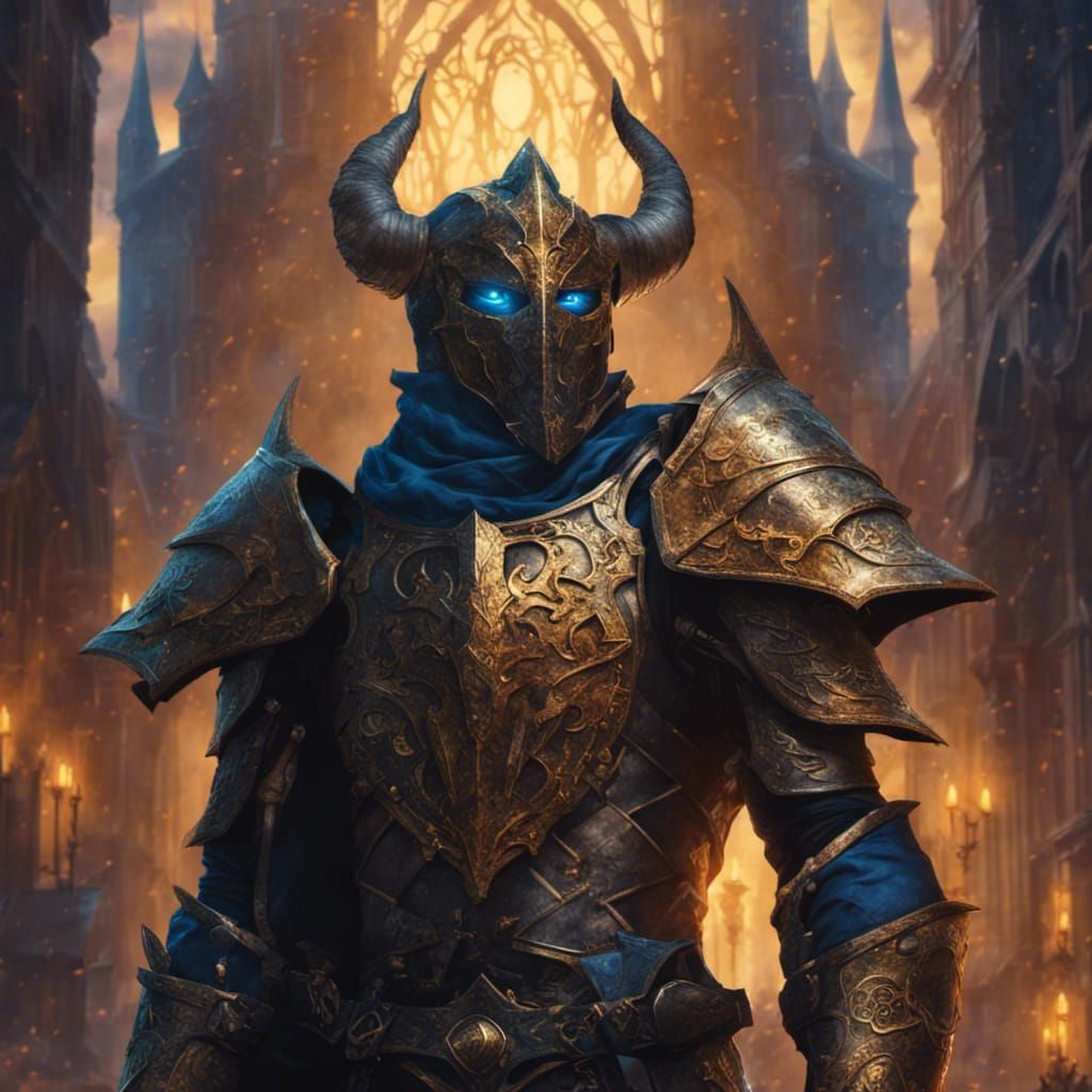 Tiefling Paladin Knight in Medieval City, Detailed Fantasy A...