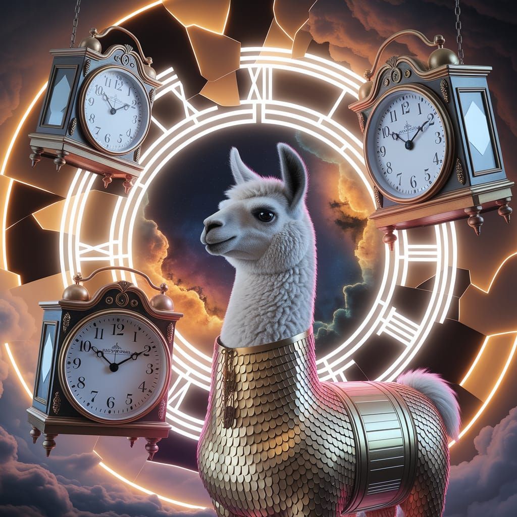 Llama in Golden Suit with Time Portal