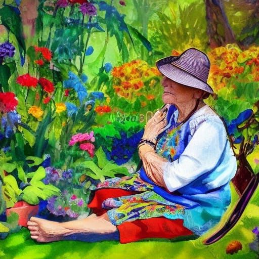 Tomer Hanuka Maria Lassing older bohemian woman serenity