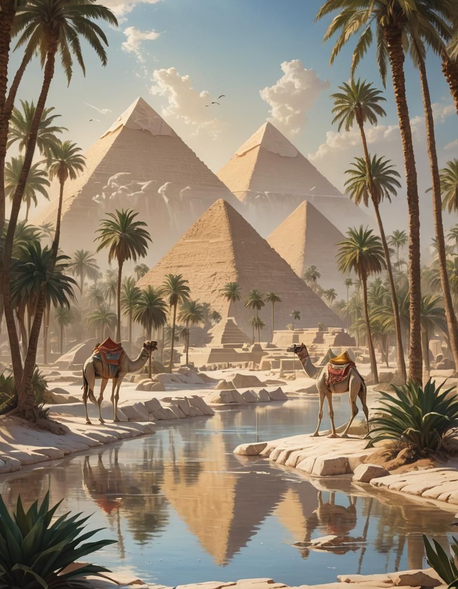 Giza Pyramids in Surrealist Fauvist Landscape