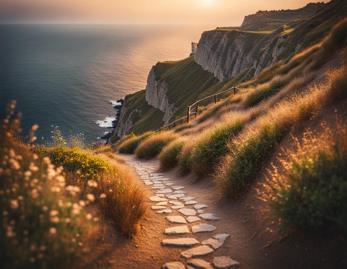Landscape of a path along a cliff