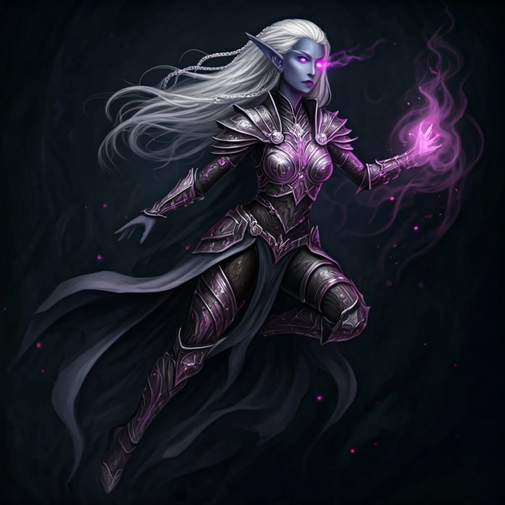 Drow Assassin Mid-Leap with Flowing Mist Armor