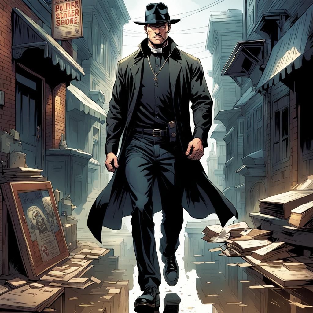 Clerical Fedora Man in Comic Book Art Style