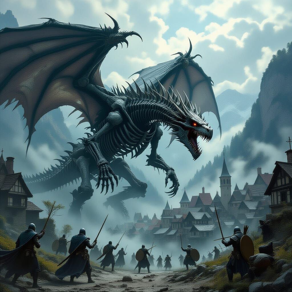 Undead Dragon's Toxic Breath: Medieval Village Under Attack