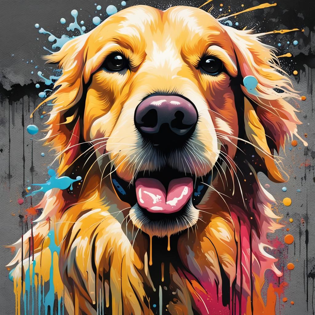 Golden Retriever in Graffiti Splash Art Style