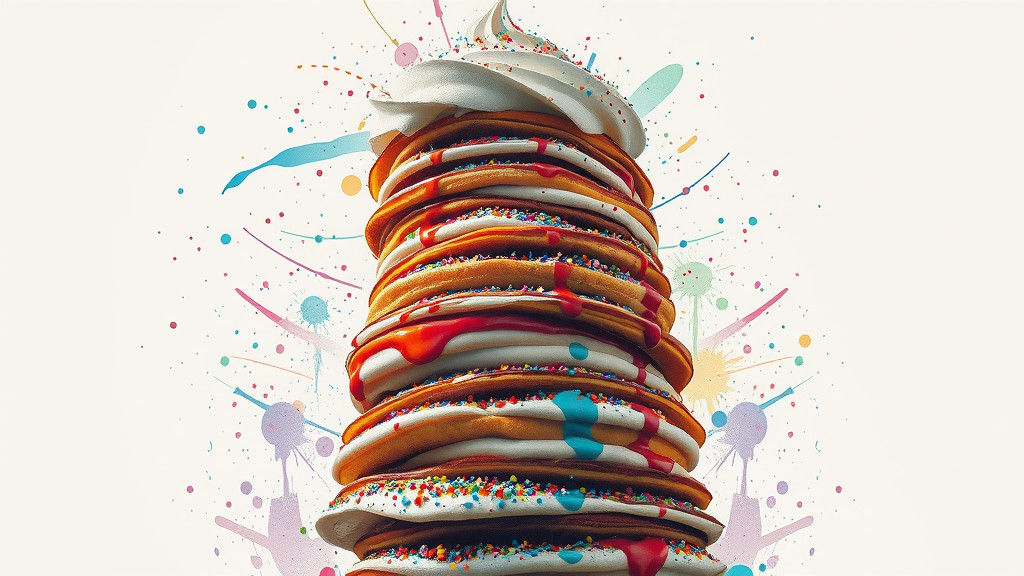 Surreal Pancake Tower in Italy, Ink Splatter Art