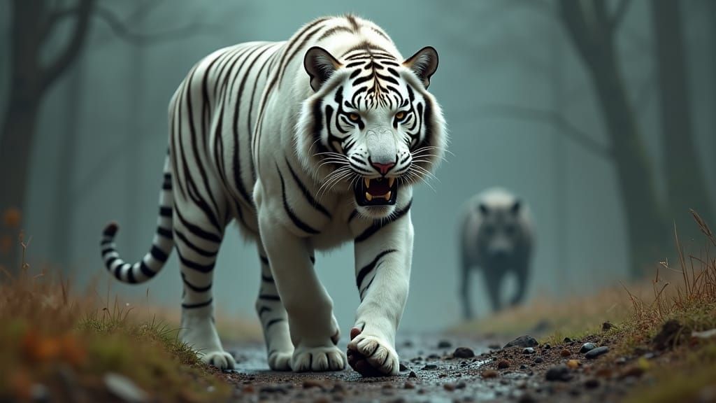 White Tiger Stalking Prey in Sinister Style
