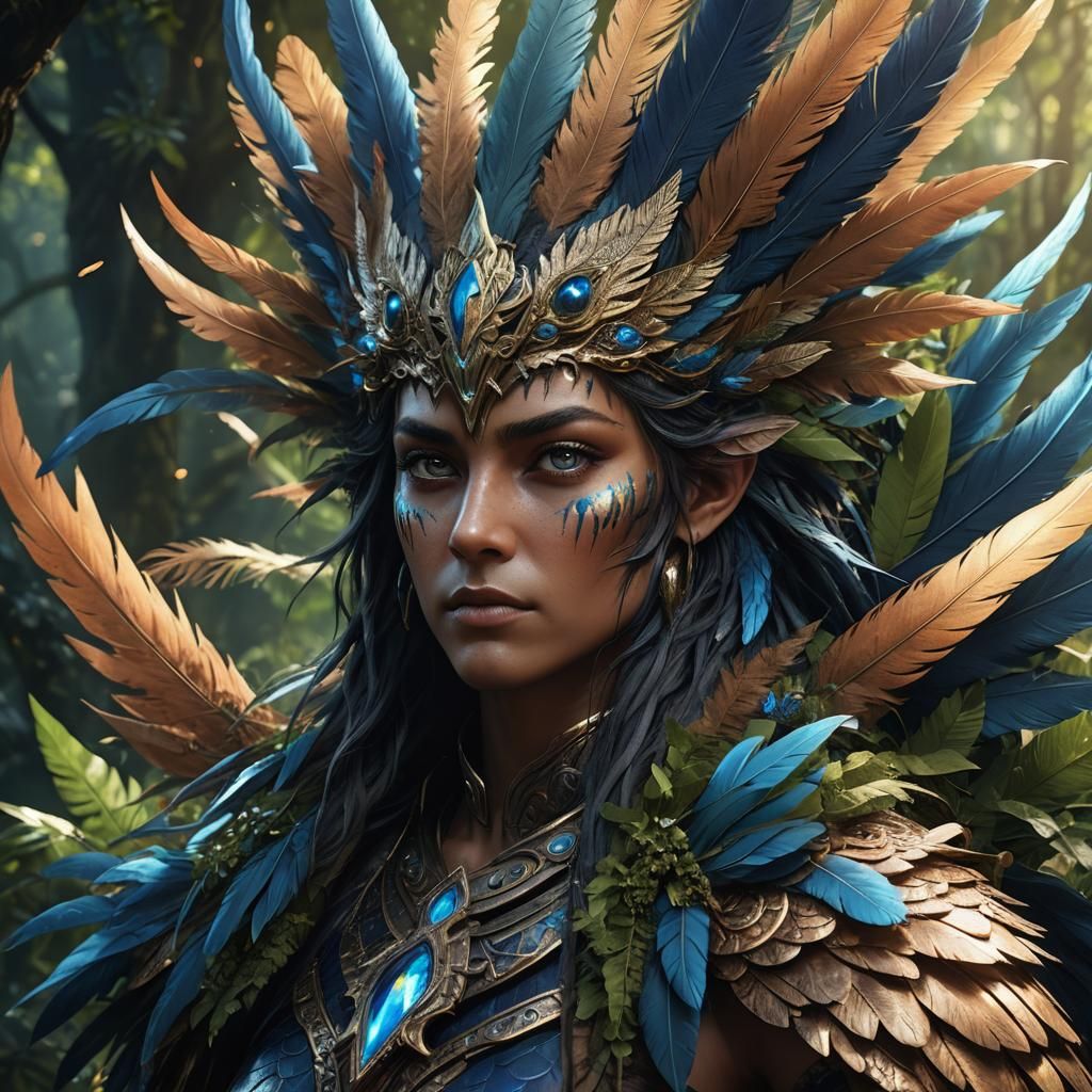 Mythical Forest Guardian with Intense Gaze