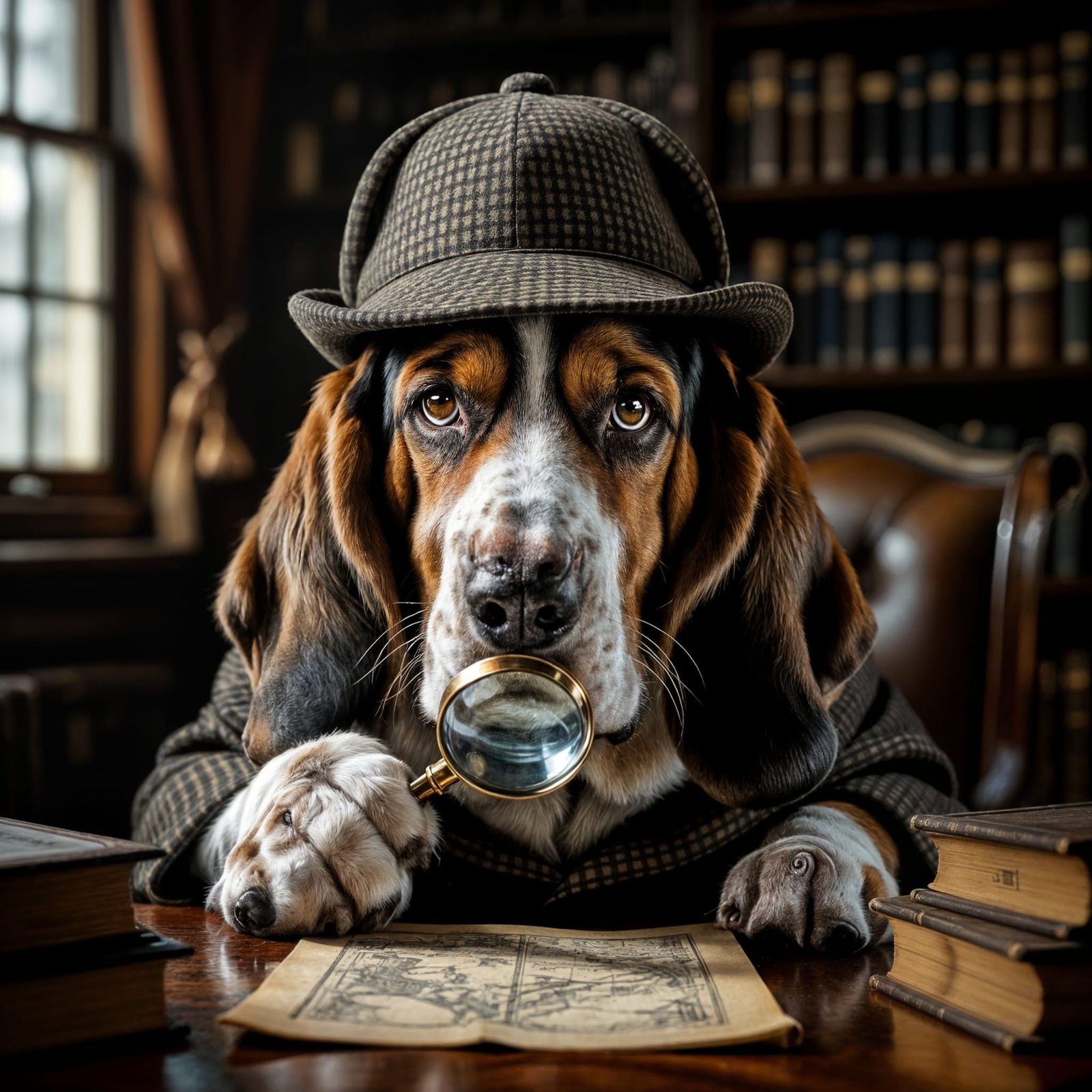 Detective Basset Hound in Sherlock Holmes Style