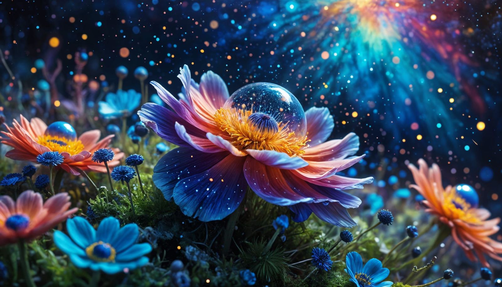 Ethereal Milky Way in a Vibrant Anemones Garden