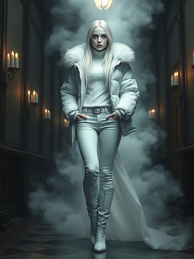 Ethereal Ghostly Figure in Haunted Victorian Mansion