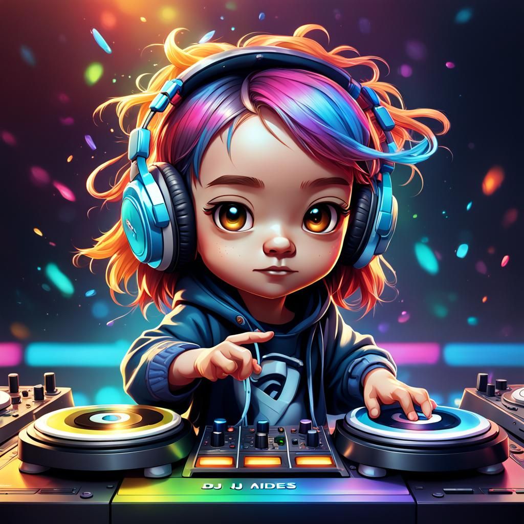 Hyperrealistic Chibi DJ in Splash Art Style