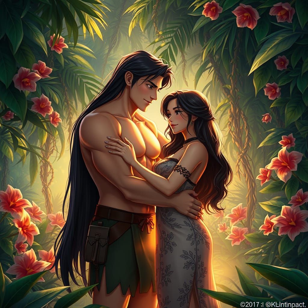 Anime Tarzan and Jane in Vibrant Jungle Paradise