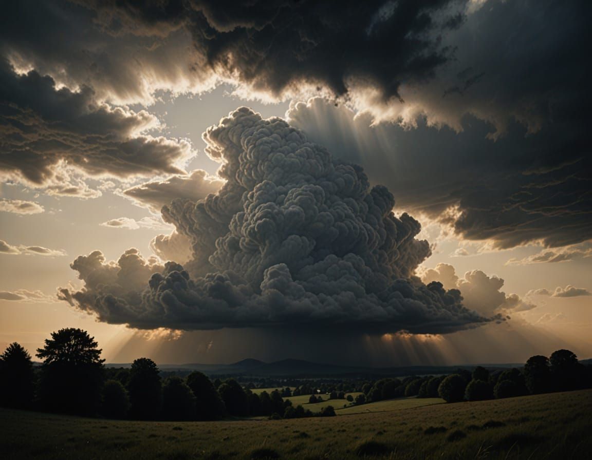 Ominous Clouds Converge, Golden Light Pierces Through in a D...