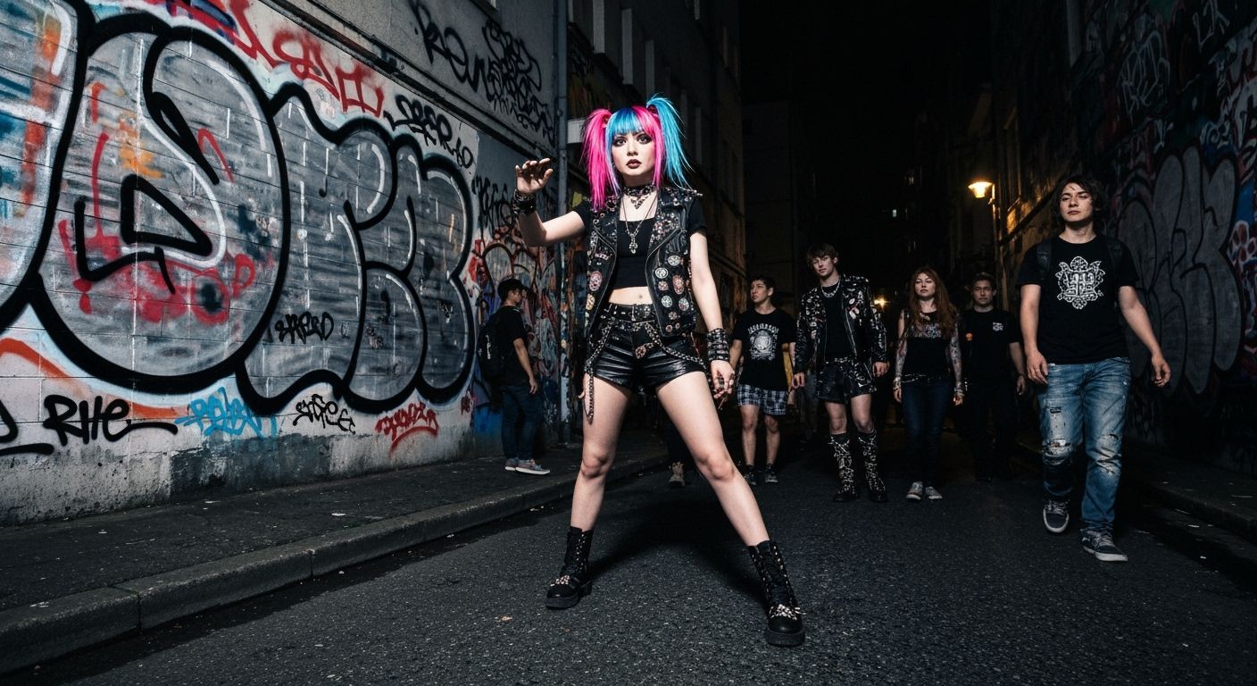 Punk Gyaru Girl in Chaotic Street Photography Style