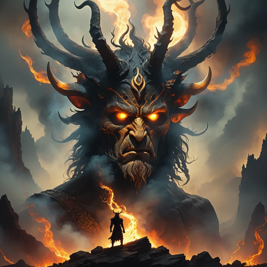 Horned God of Fire: A Dark Surreal Digital Painting