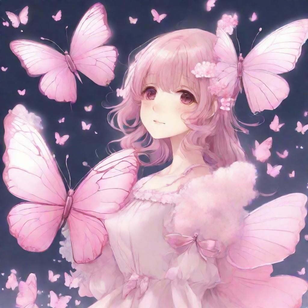 Pink Butterflies in Anime Style