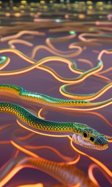 Bioluminescent Snakes in Primordial Pond Concept Art