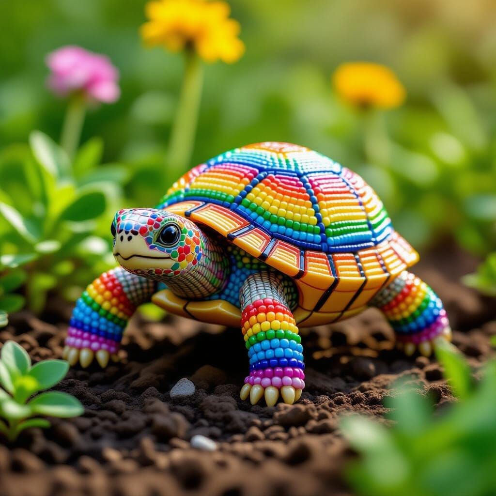 Rainbow Beaded Tortoise in Garden