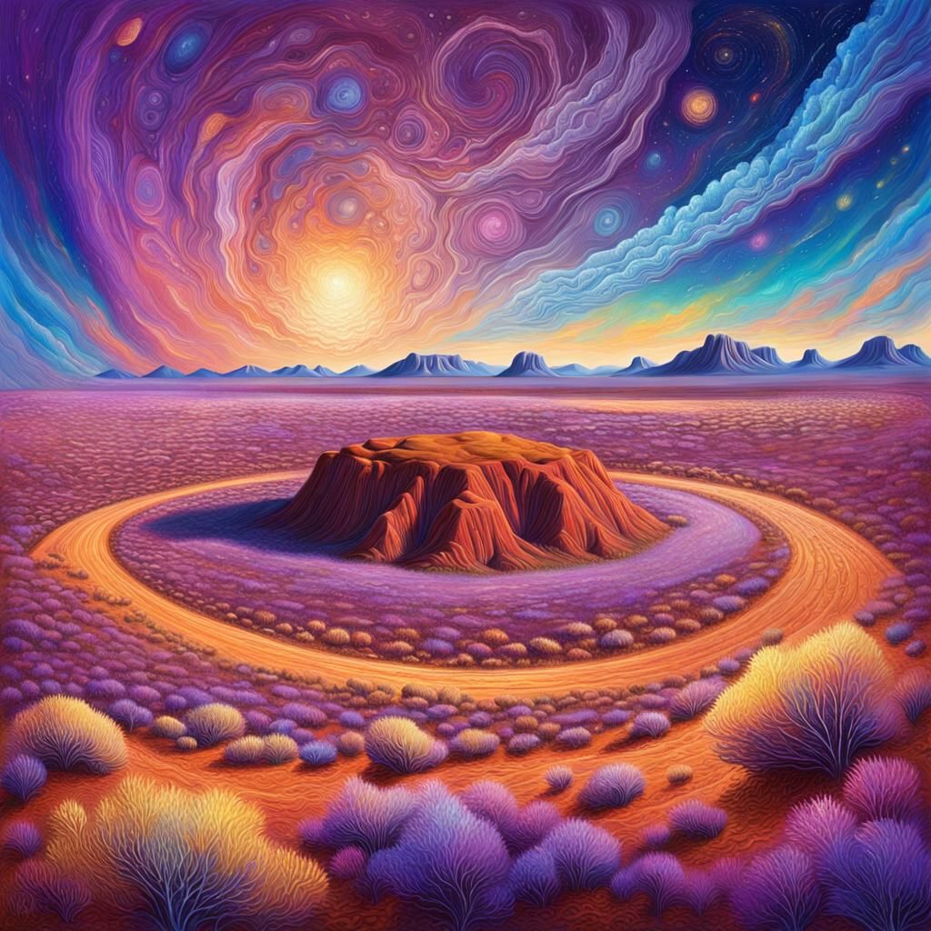 Cosmic Outback: Ayers Rock in Astral Illustration