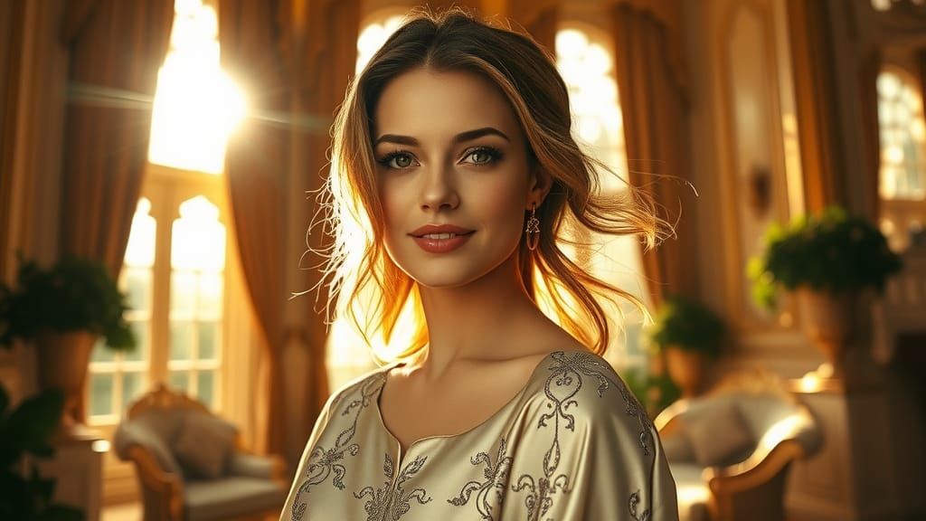 Radiant Woman in Sumptuous Setting: Digital Art