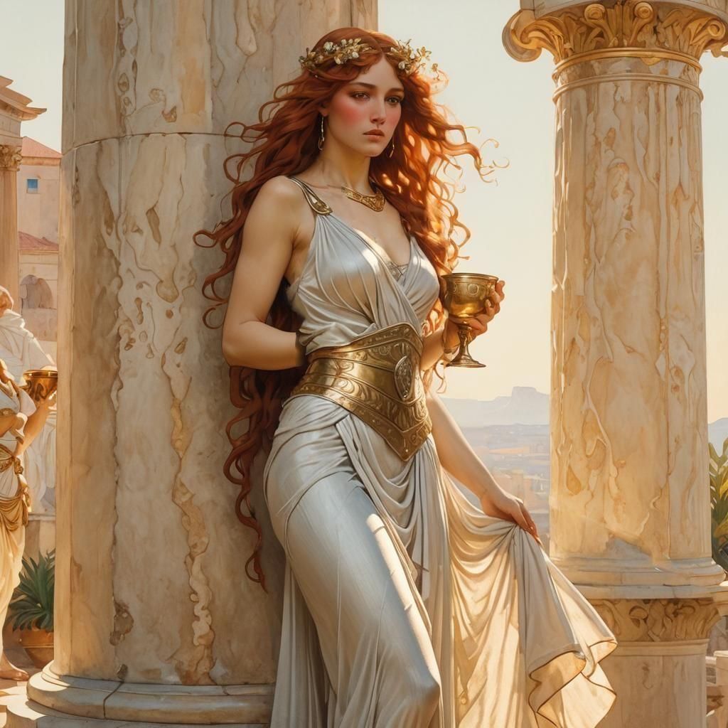 Greek Goddess with Chalice in Alphonse Mucha Style