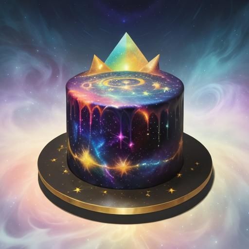 Cosmic Candy Cake in Starry Sky
