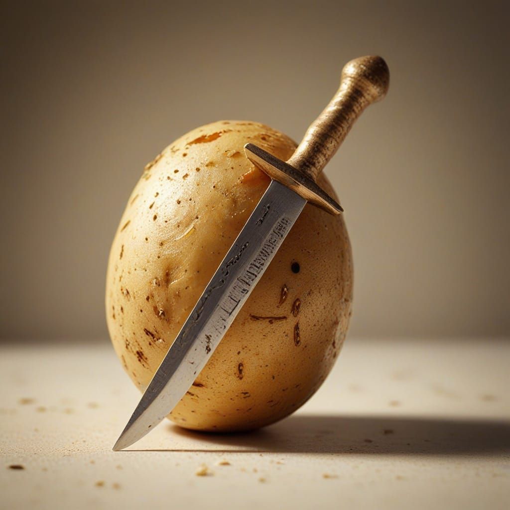 Dramatic Potato Still Life with Dagger