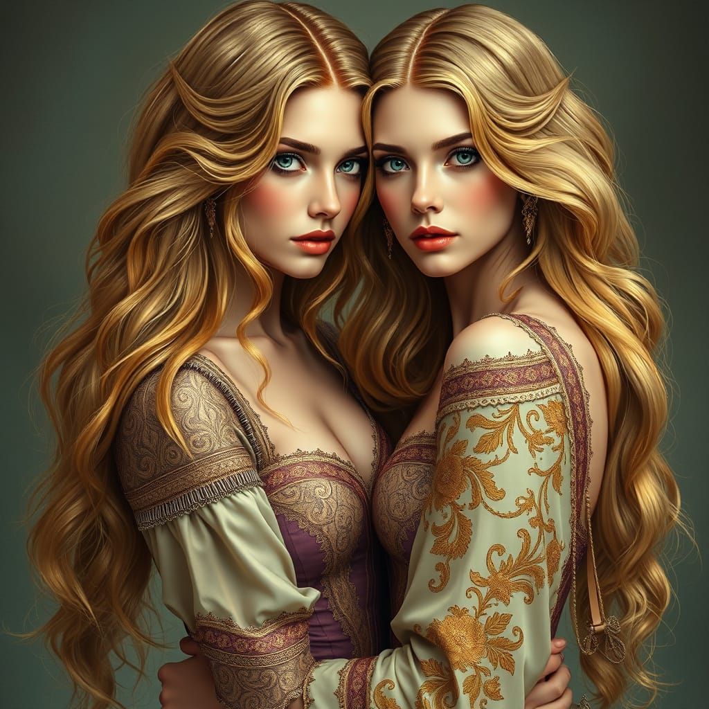 Ethereal Goddesses in Opulent Portrait