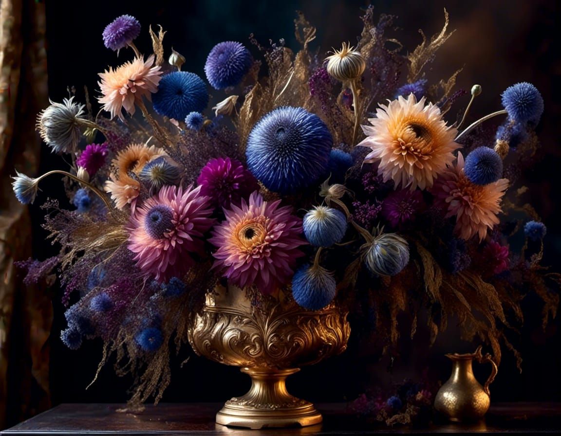 abstract echinops, dramatic, artistic, glamorous,, vibrant, <lora:Floral Fantasy:1.0>
