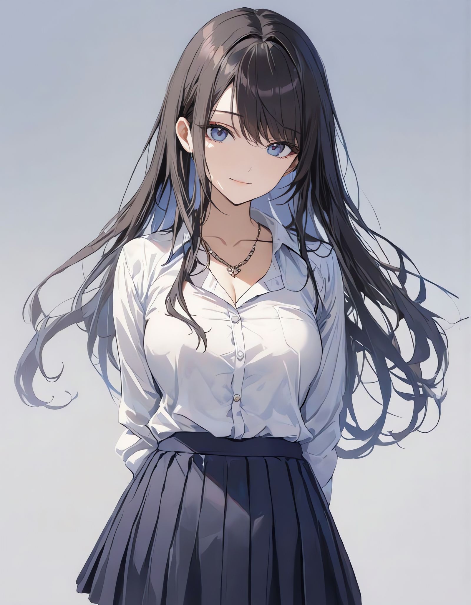 Girl in Blue Skirt on White Background