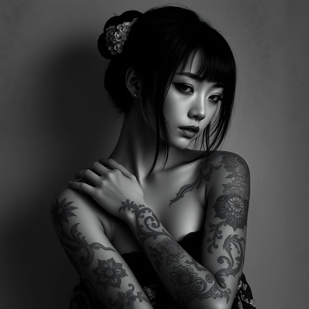 Irezumi Tattooed Model in Black and White