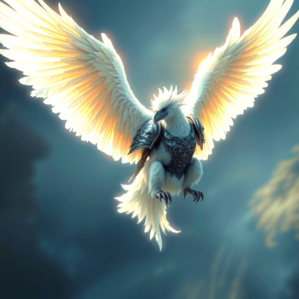White Griffin Soaring with Glowing Wings