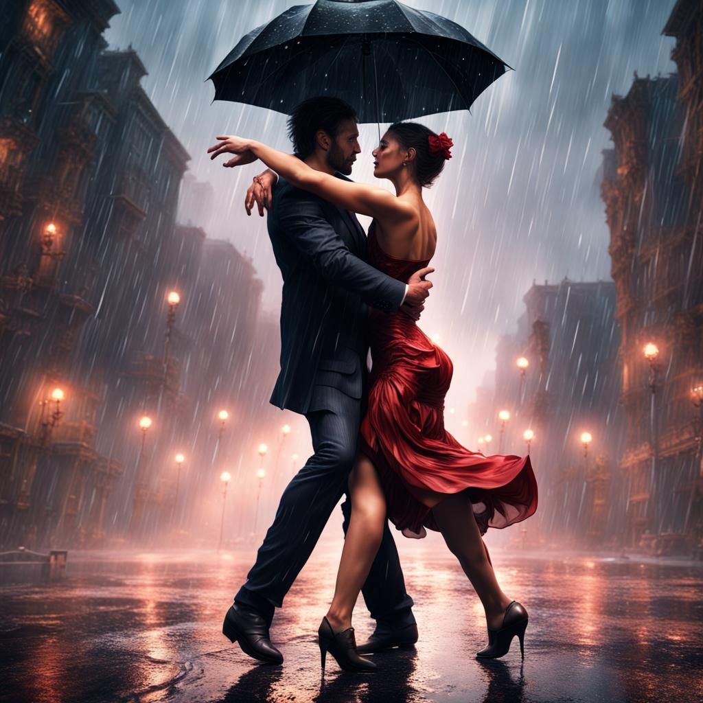 Couple Tango in Rain: Fantasy Concept Art