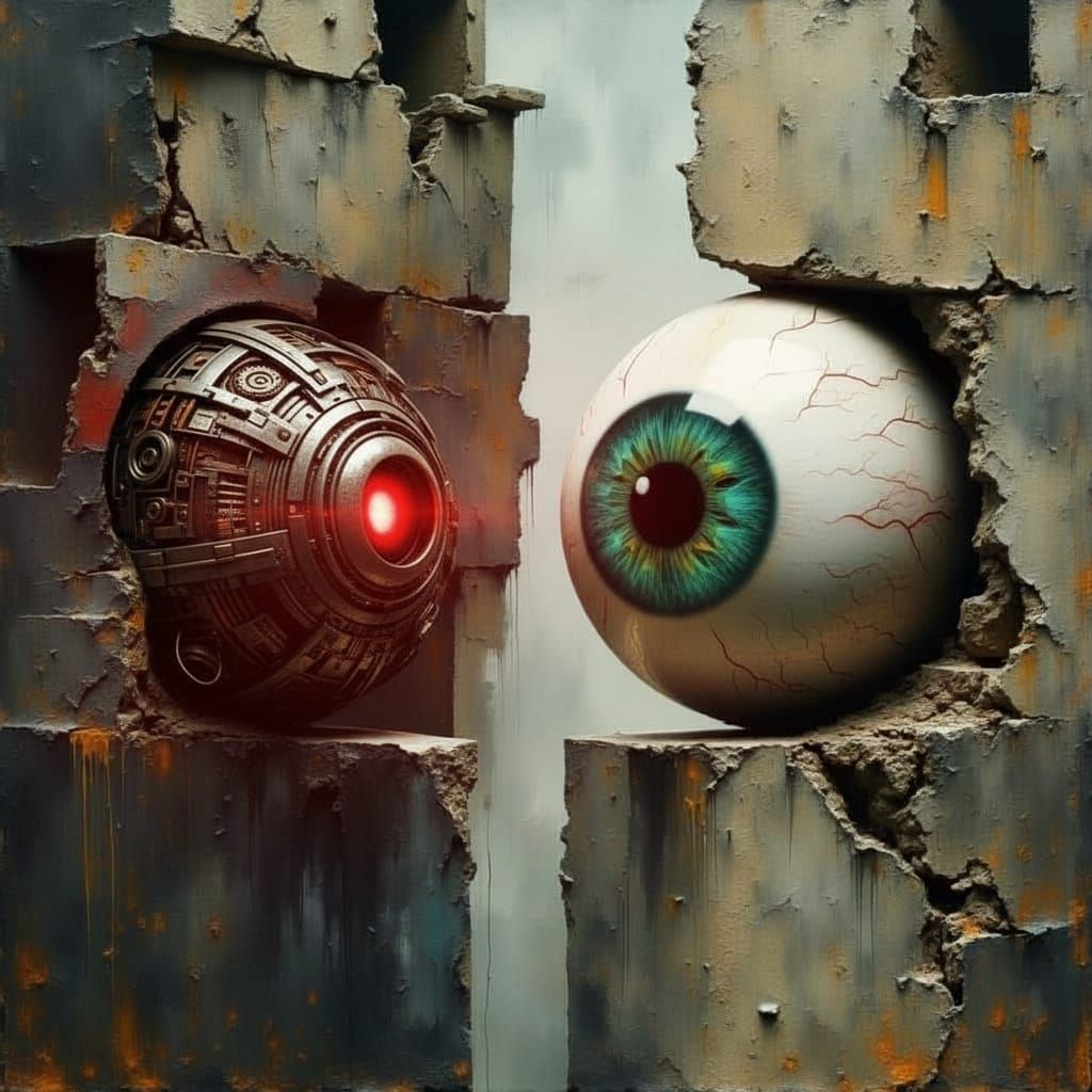 Two Eyeballs on Castle Ledge in Grunge Style