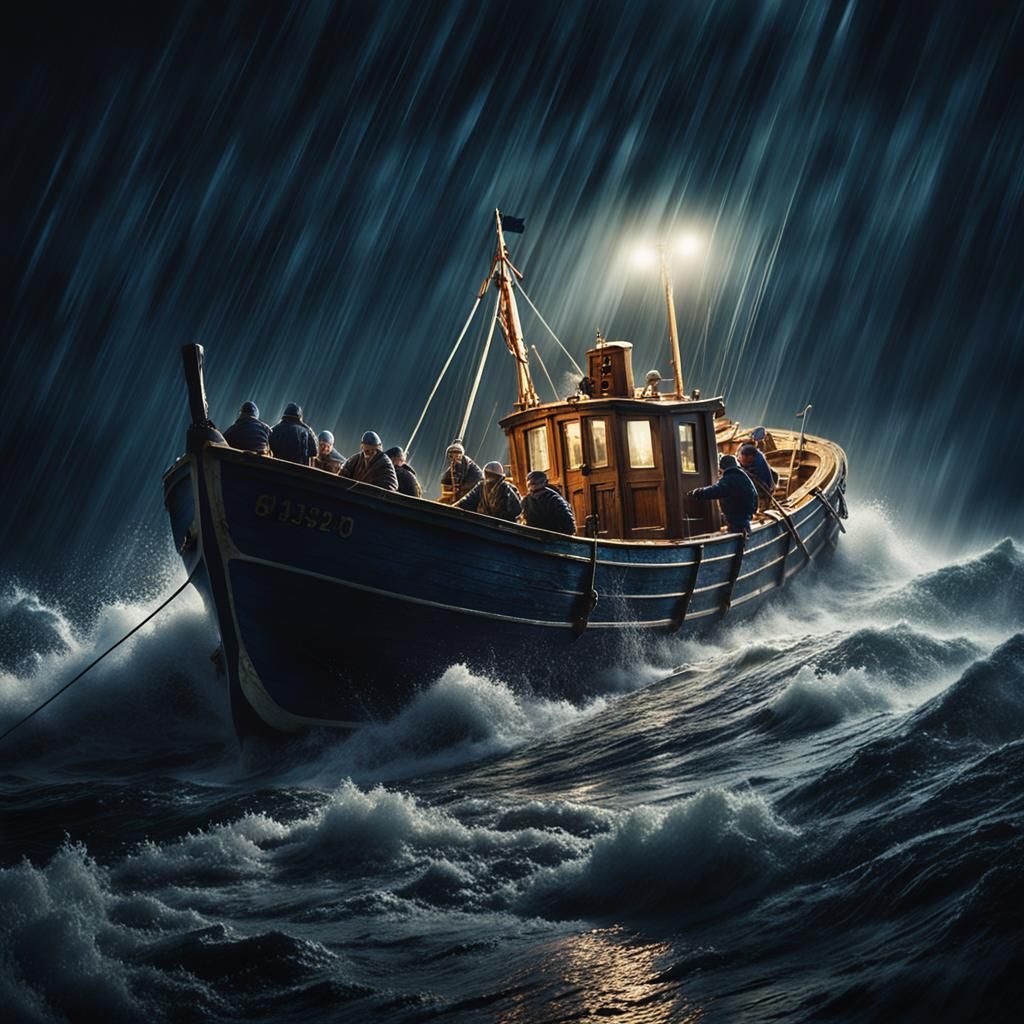 Old Lifeboat out in Rough Seas