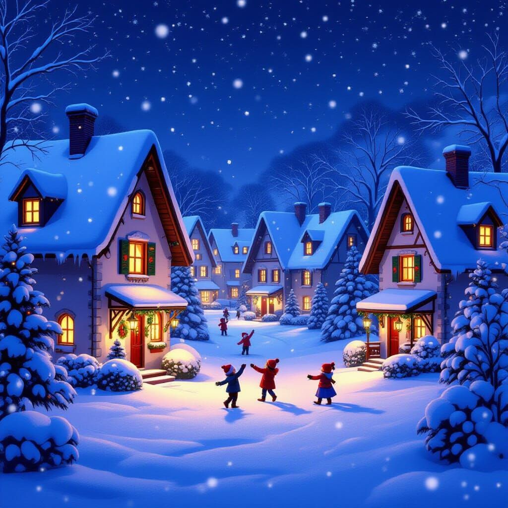 Cozy Snowy Christmas Village Scene